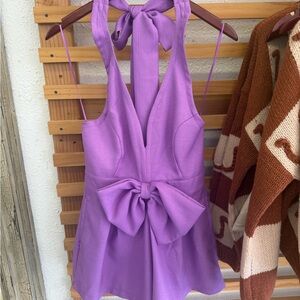Lilac Bow-Back Halter Romper - Women